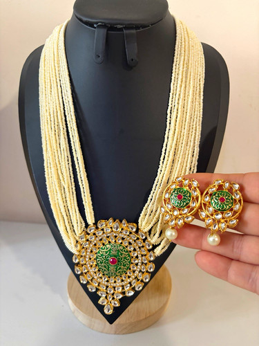 Kundan lange halskette set - kundan,