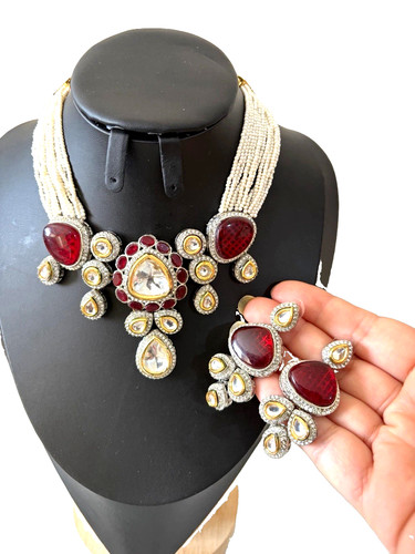 Kundan halsreif rot weiß - halsreif, &
